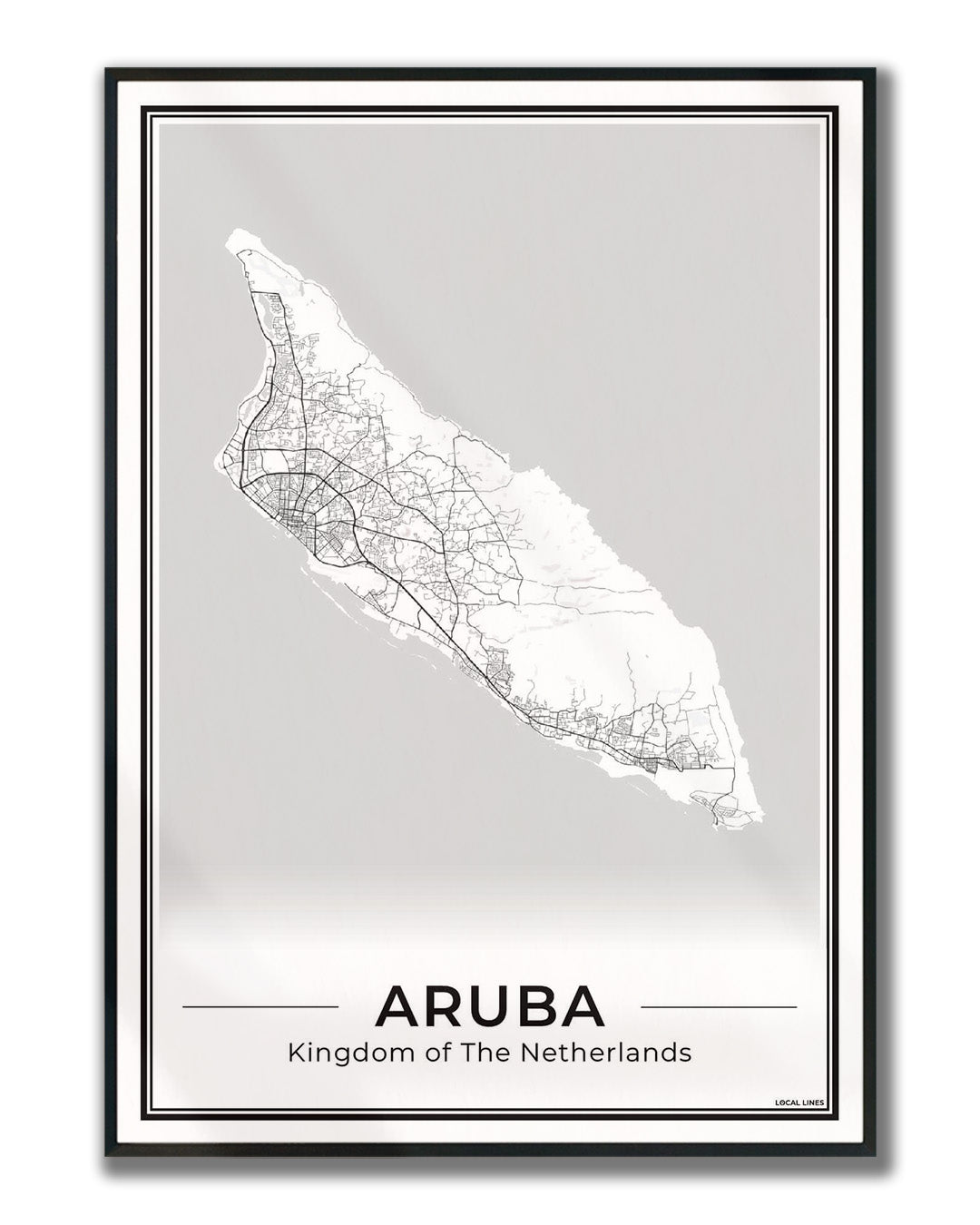 Aruba Eilandkaart Poster voor Woonkamer ingelijst Light