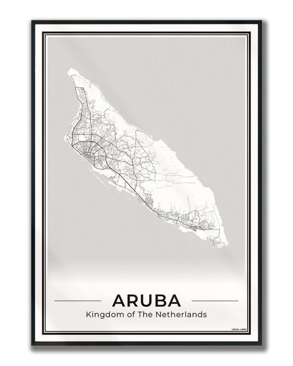 Aruba Eilandkaart Poster voor Woonkamer ingelijst Light
