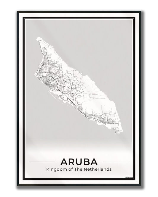 Aruba Eilandkaart Poster voor Woonkamer ingelijst Light
