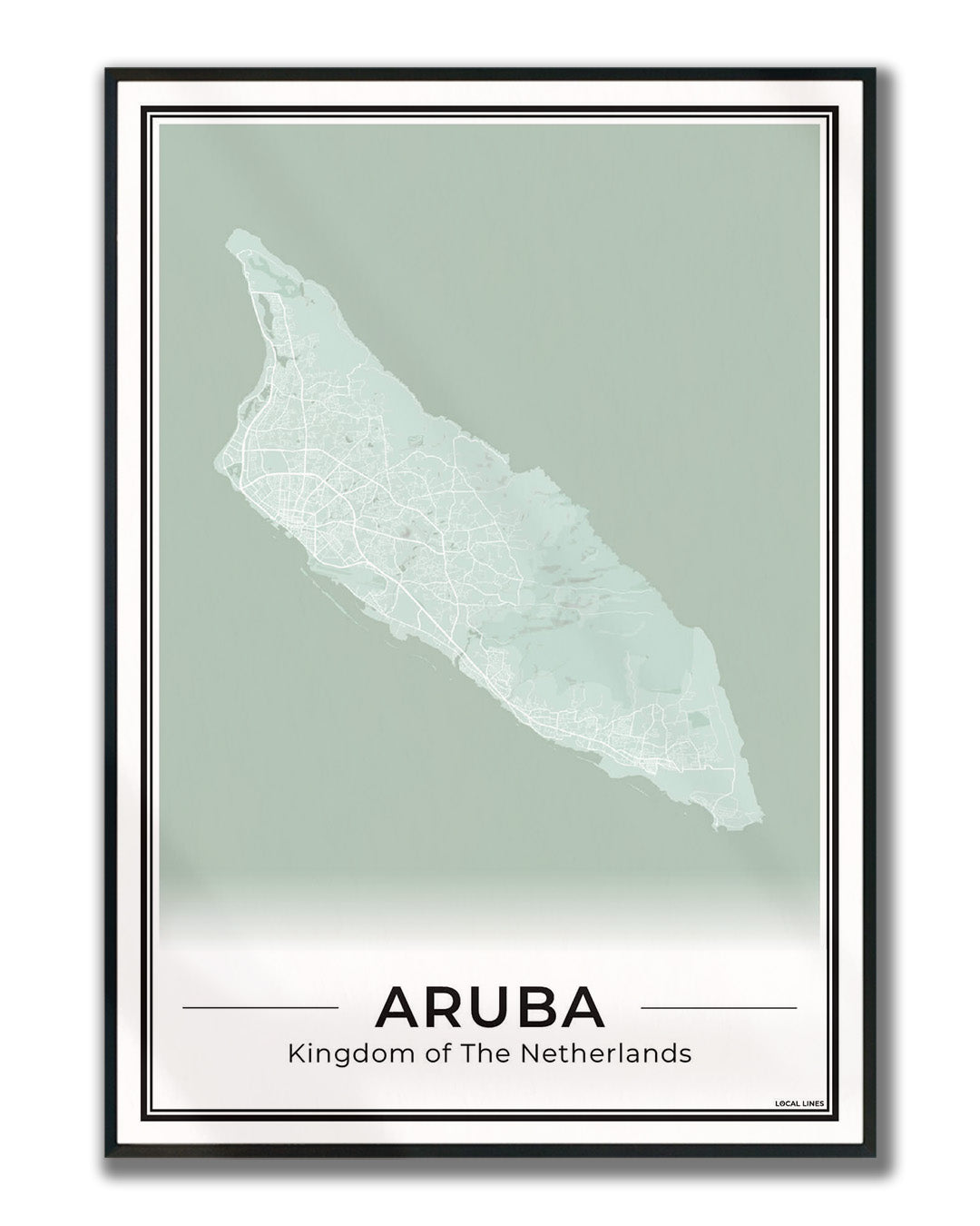 Aruba Eilandkaart Poster voor Woonkamer ingelijst Sage
