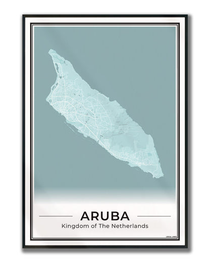 Aruba Eilandkaart Poster voor Woonkamer ingelijst Sky