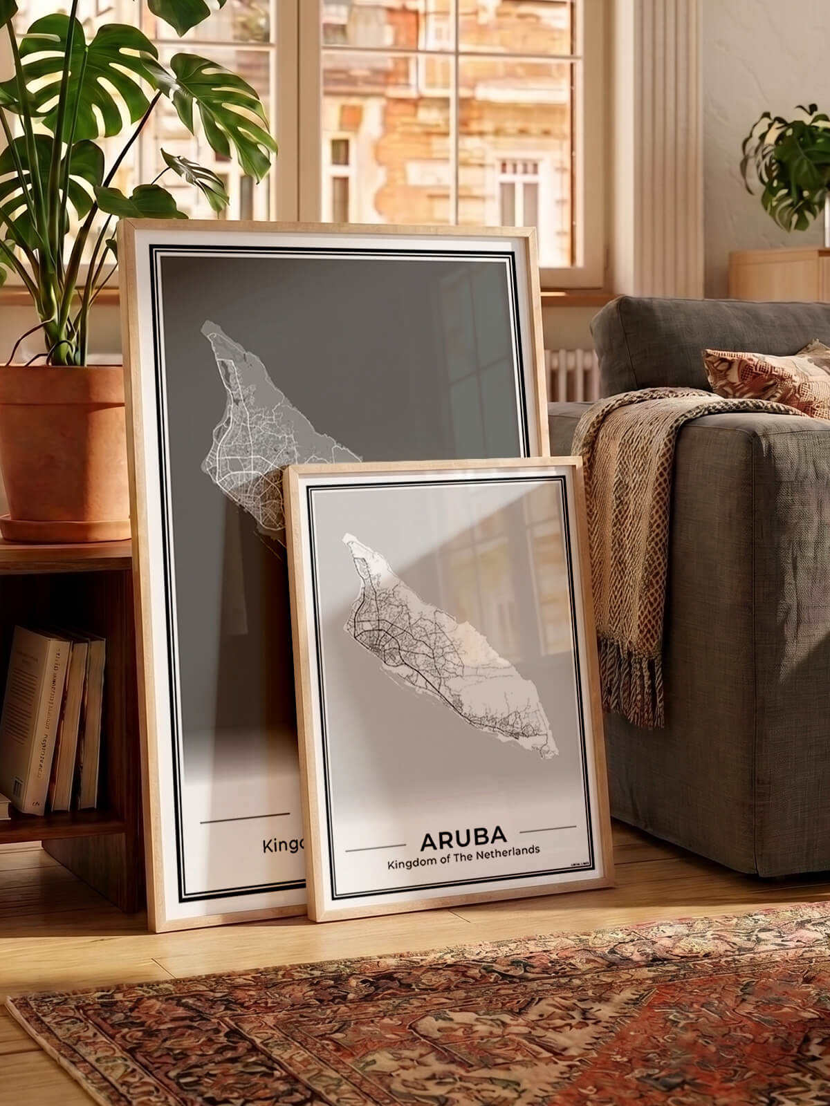 Aruba Eilandkaart Poster voor Woonkamer in wit en grijs Algemeen