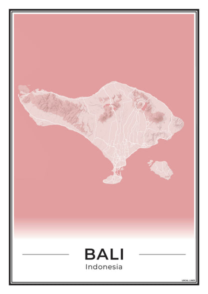 Poster van Bali Eilandkaart voor Wanddecoratie Blush
