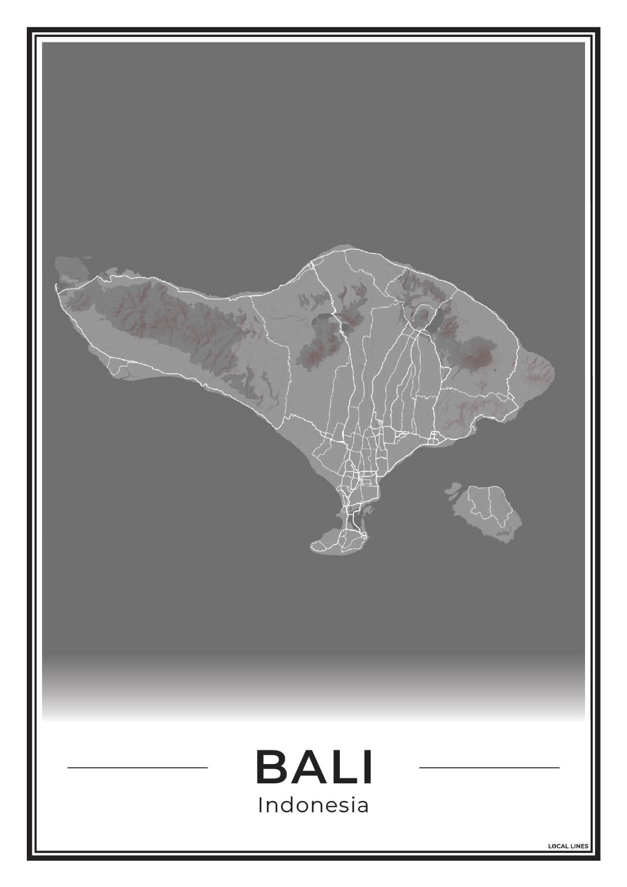 Poster van Bali Eilandkaart voor Wanddecoratie Dark