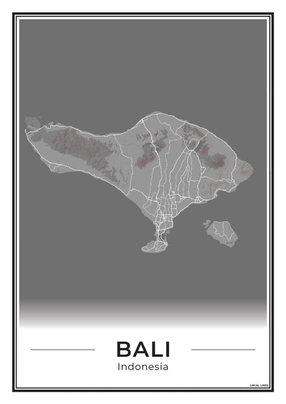 Poster van Bali Eilandkaart voor Wanddecoratie Dark