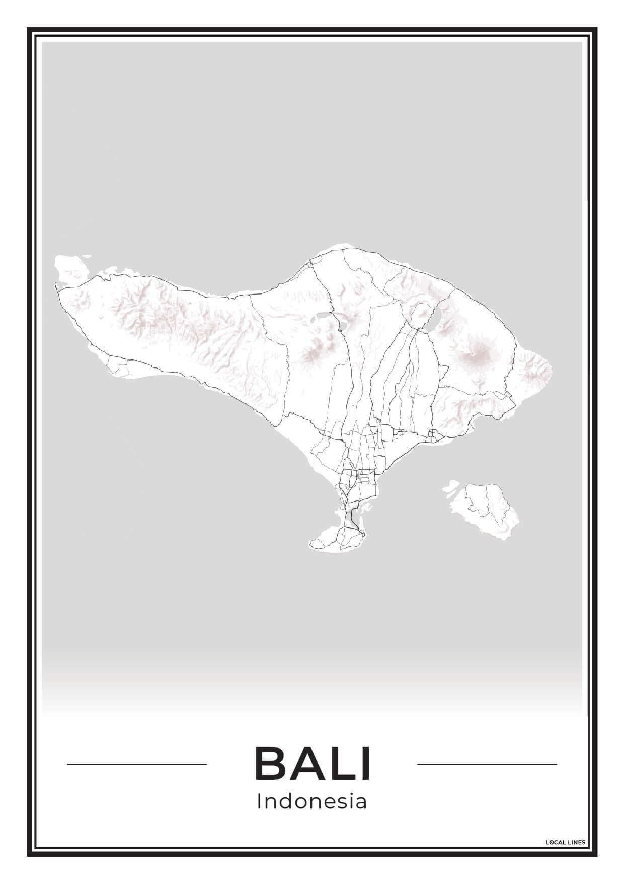 Poster van Bali Eilandkaart voor Wanddecoratie Light