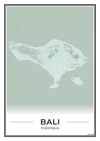 Poster van Bali Eilandkaart voor Wanddecoratie Sage