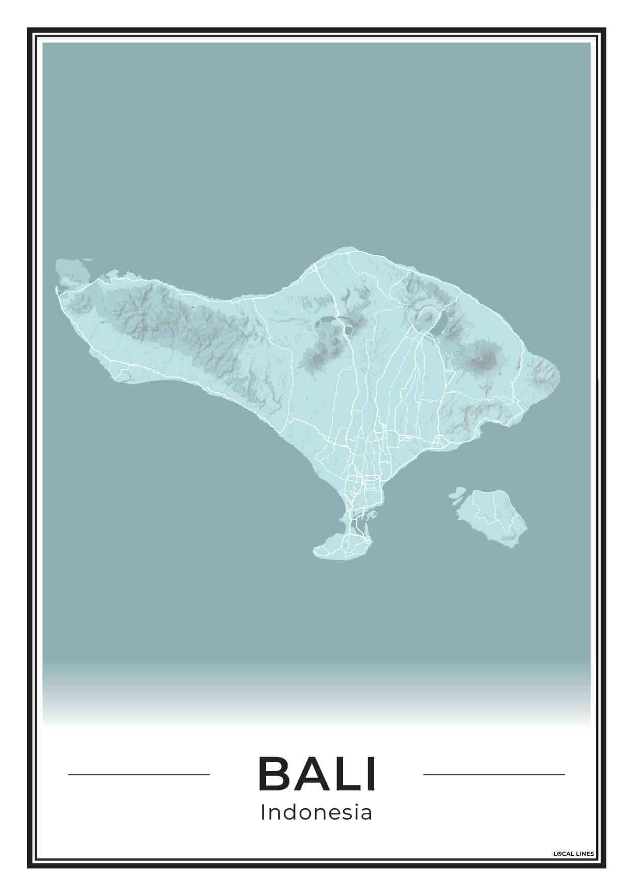 Poster van Bali Eilandkaart voor Wanddecoratie Sky