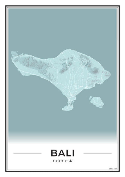 Poster van Bali Eilandkaart voor Wanddecoratie Sky