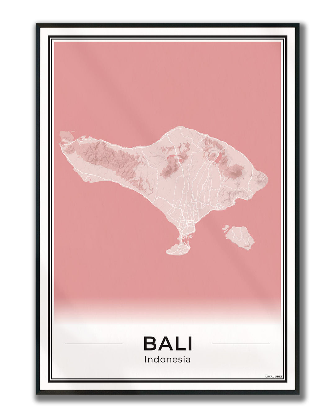 Poster van Bali Eilandkaart voor Wanddecoratie ingelijst Blush