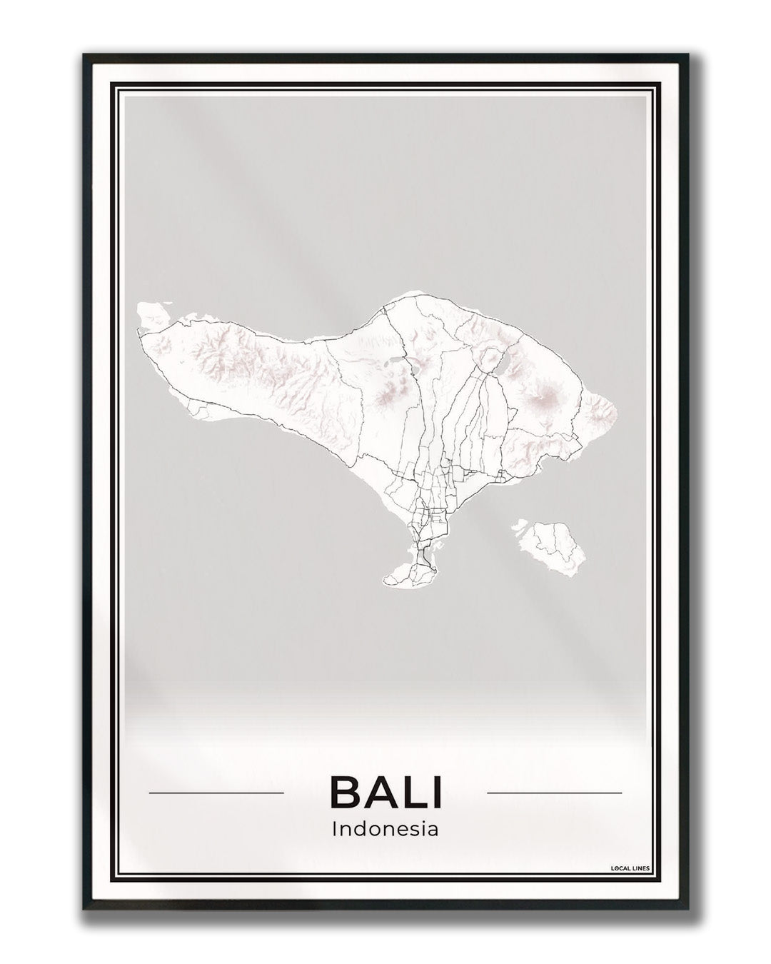 Poster van Bali Eilandkaart voor Wanddecoratie Ingelijst Light