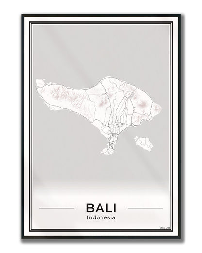 Poster van Bali Eilandkaart voor Wanddecoratie Ingelijst Light