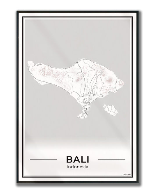 Poster van Bali Eilandkaart voor Wanddecoratie Ingelijst Light