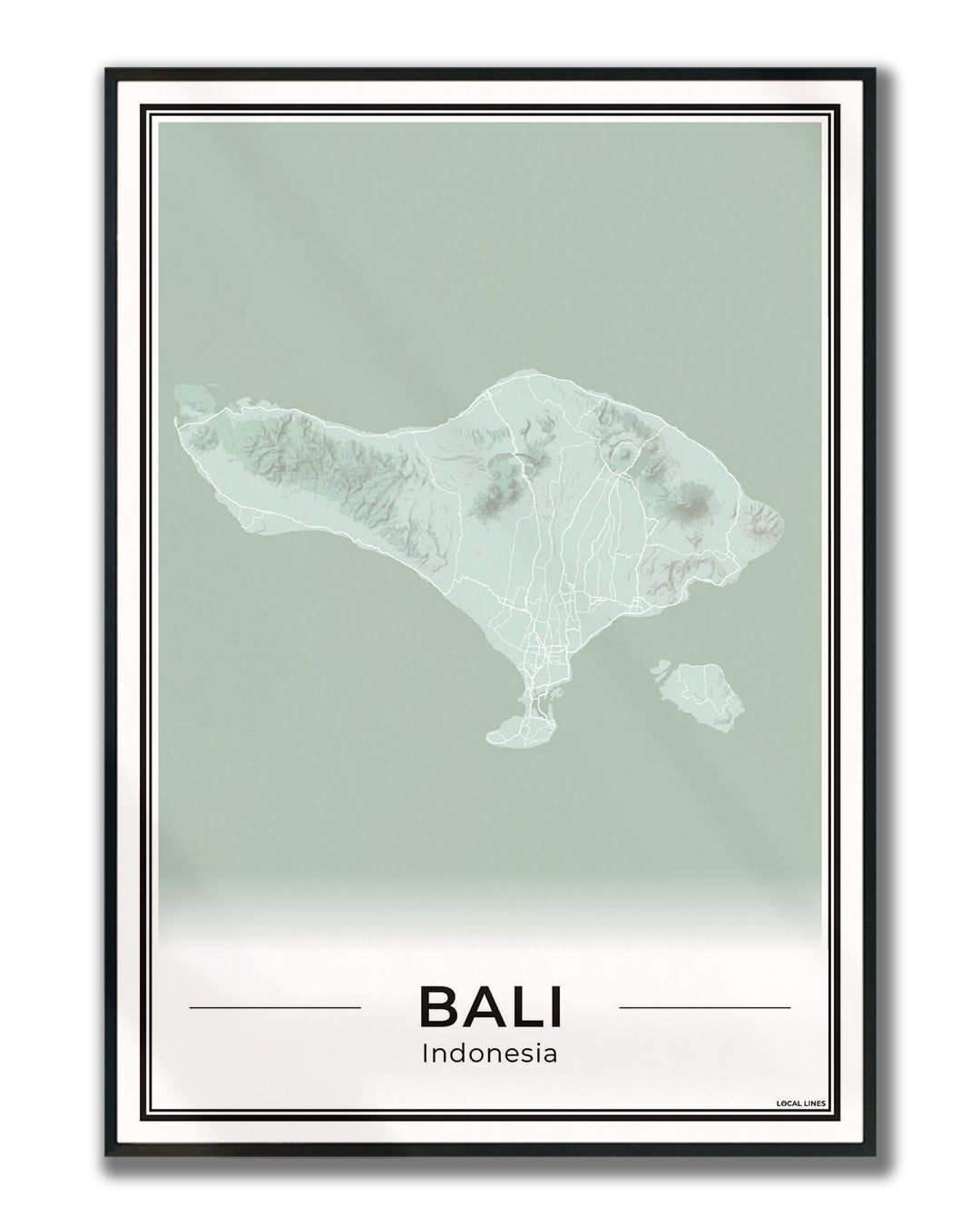 Poster van Bali Eilandkaart voor Wanddecoratie ingelijst Sage