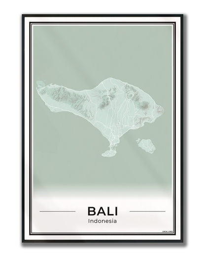 Poster van Bali Eilandkaart voor Wanddecoratie ingelijst Sage