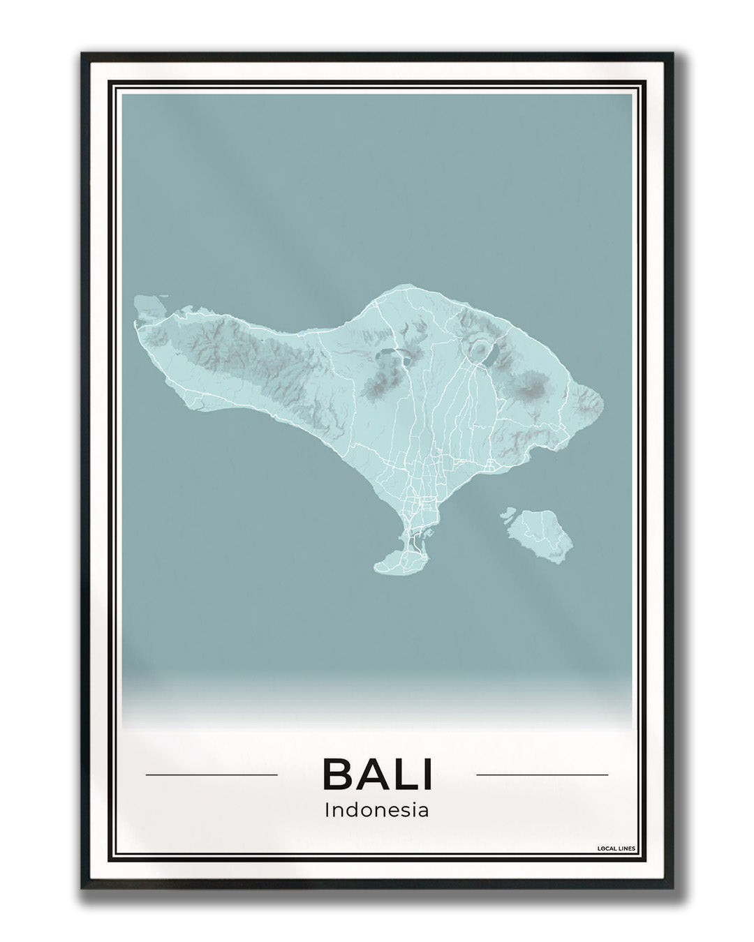 Poster van Bali Eilandkaart voor Wanddecoratie ingelijst Sky
