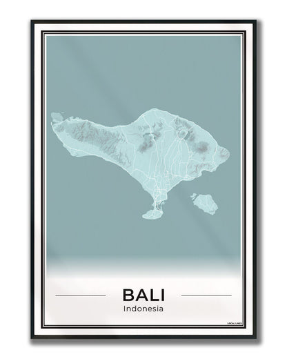 Poster van Bali Eilandkaart voor Wanddecoratie ingelijst Sky