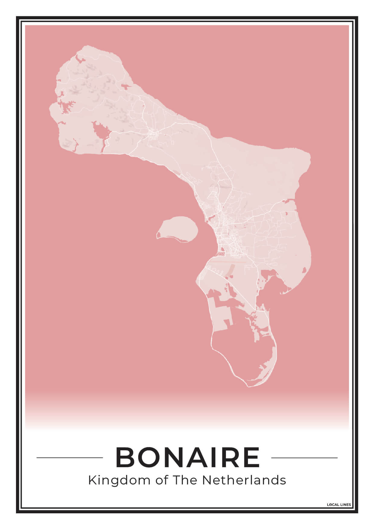Bonaire Eilandkaart Poster voor Woonkamer Blush