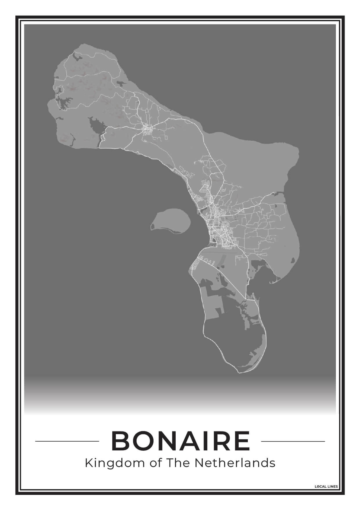 Bonaire Eilandkaart Poster voor Woonkamer Dark