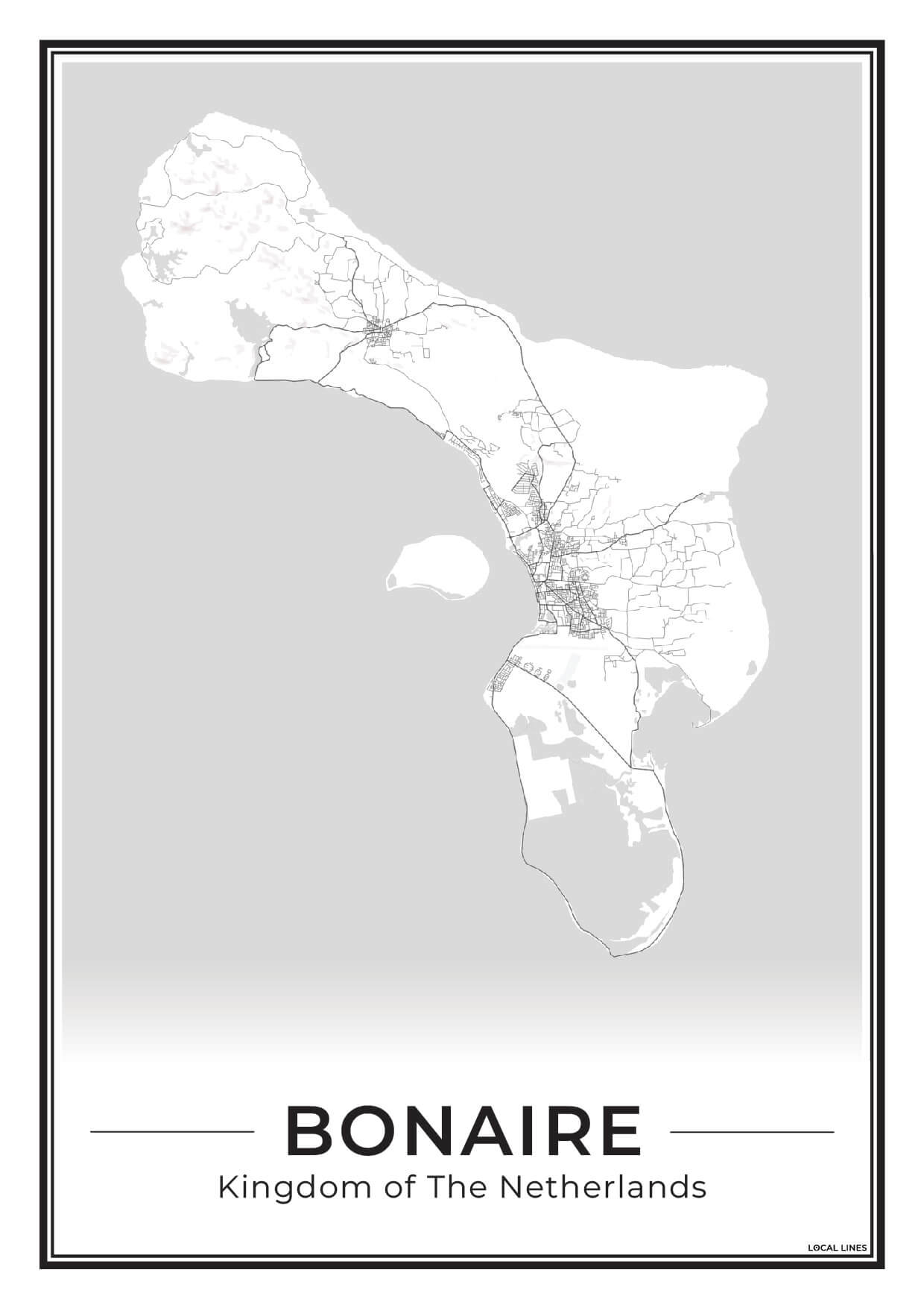 Bonaire Eilandkaart Poster voor Woonkamer Light