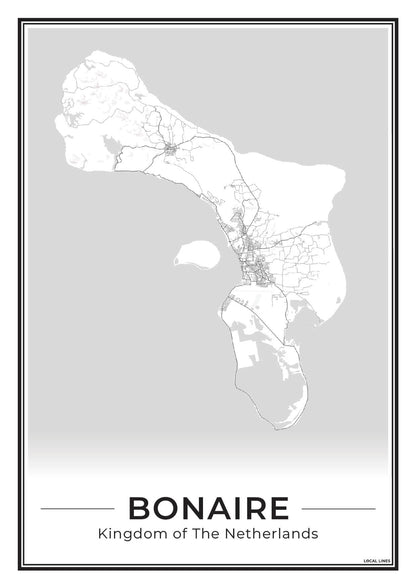 Bonaire Eilandkaart Poster voor Woonkamer Light