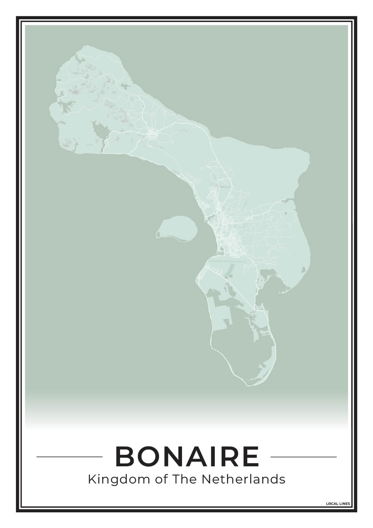 Bonaire Eilandkaart Poster voor Woonkamer Sage