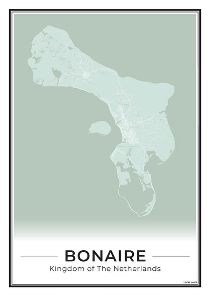 Bonaire Eilandkaart Poster voor Woonkamer Sage