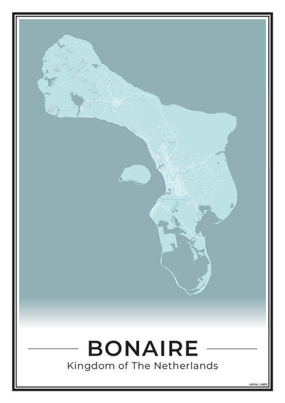 Bonaire Eilandkaart Poster voor Woonkamer Sky