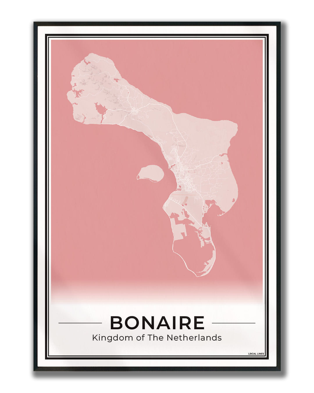 Bonaire Eilandkaart Poster voor Woonkamer ingelijst Blush