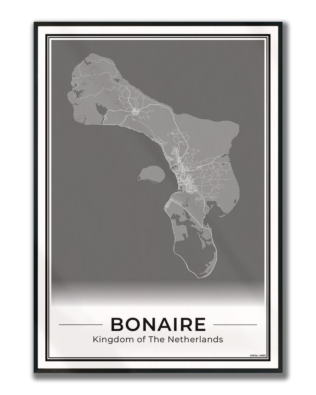 Bonaire Eilandkaart Poster voor Woonkamer ingelijst Dark