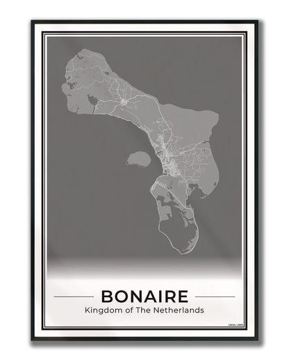 Bonaire Eilandkaart Poster voor Woonkamer ingelijst Dark