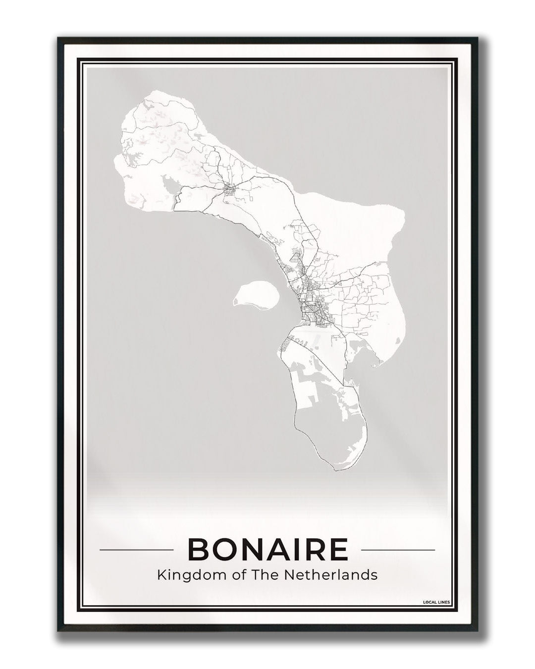 Bonaire Eilandkaart Poster voor Woonkamer ingelijst Light