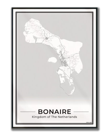 Bonaire Eilandkaart Poster voor Woonkamer ingelijst Light