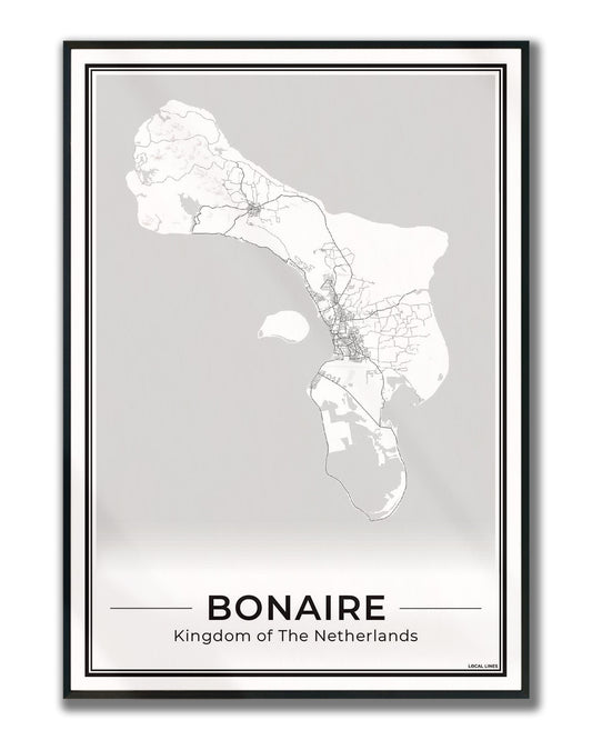 Bonaire Eilandkaart Poster voor Woonkamer ingelijst Light
