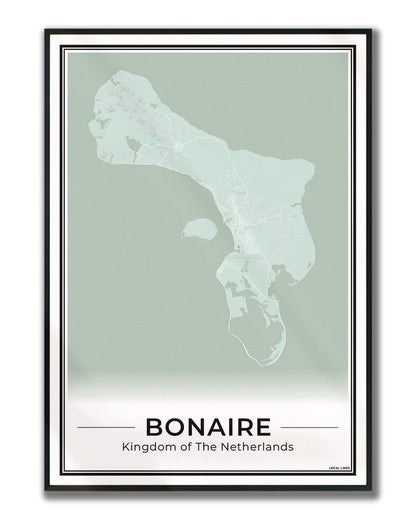 Bonaire Eilandkaart Poster voor Woonkamer ingelijst Sage
