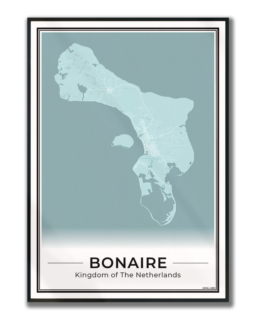 Bonaire Eilandkaart Poster voor Woonkamer ingelijst Sky