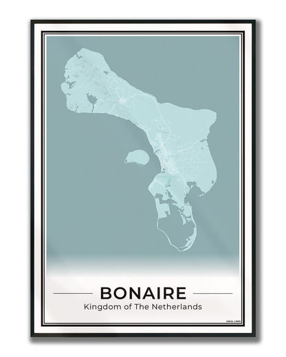 Bonaire Eilandkaart Poster voor Woonkamer ingelijst Sky