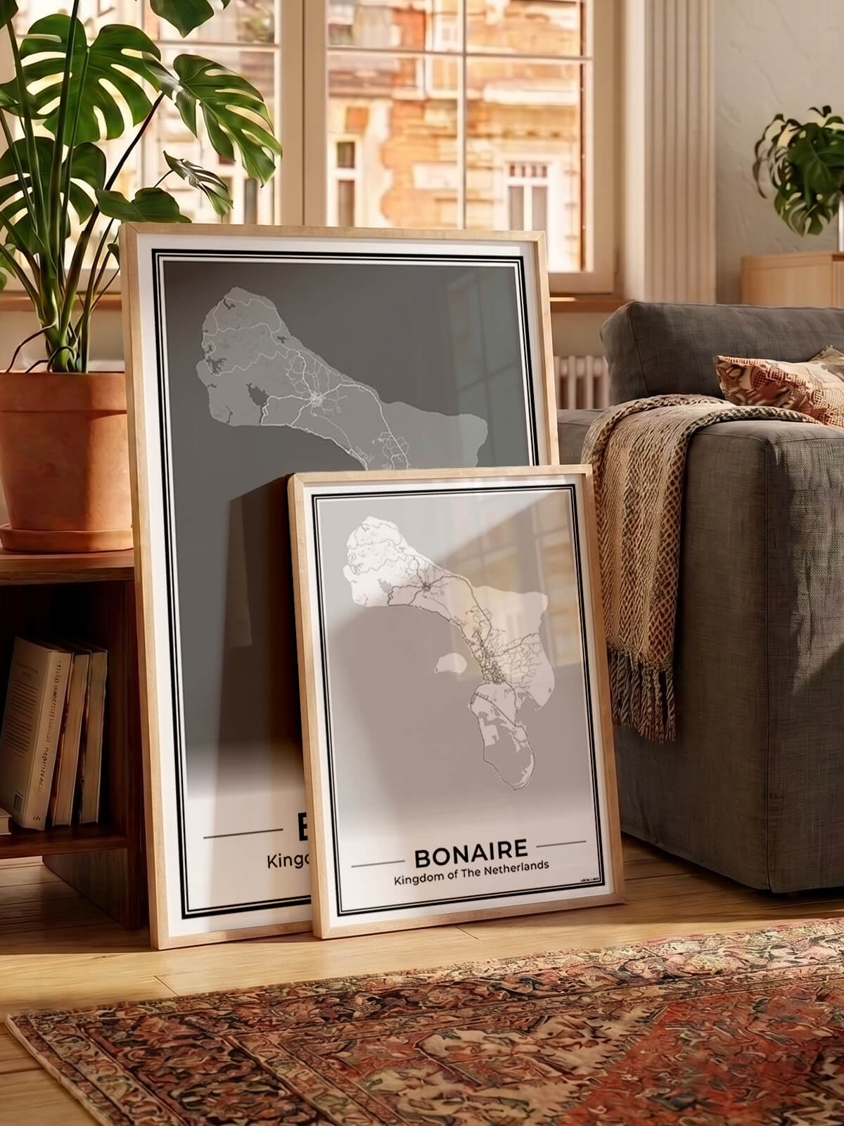 Bonaire Eilandkaart Poster voor Woonkamer in wit en grijs Algemeen