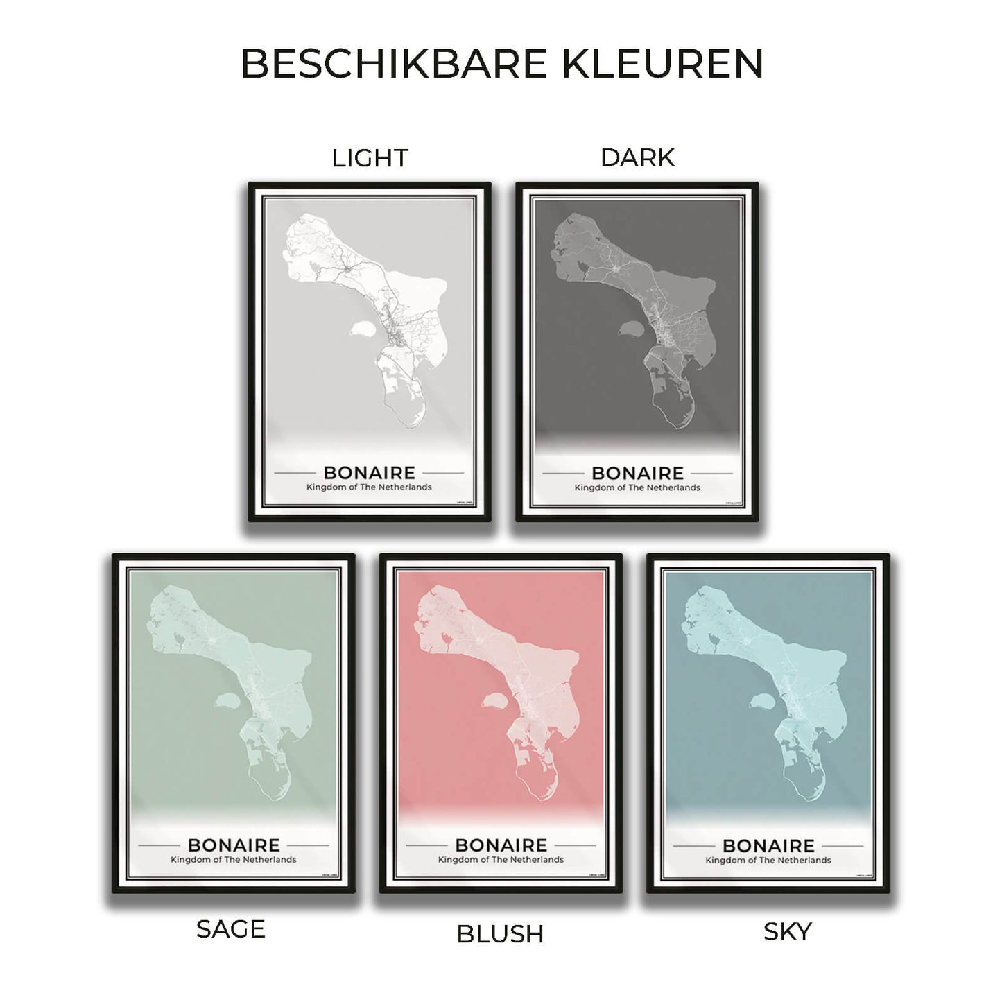 Bonaire Eilandkaart Poster voor Woonkamer in 5 Kleuren beschikbaar Algemeen