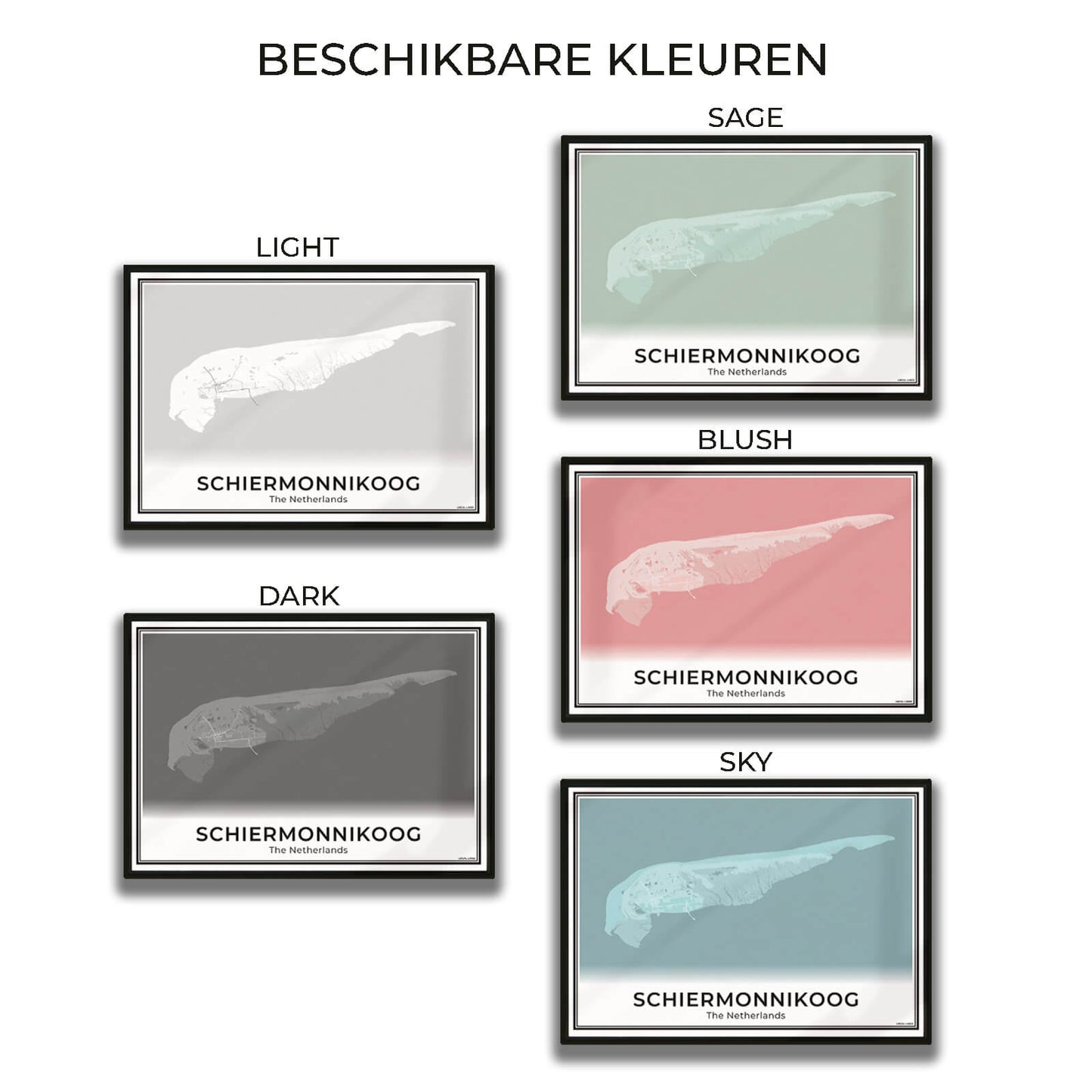Schiermonnikoog Eilandkaart Poster voor Woonkamer in 5 Kleuren Algemeen
