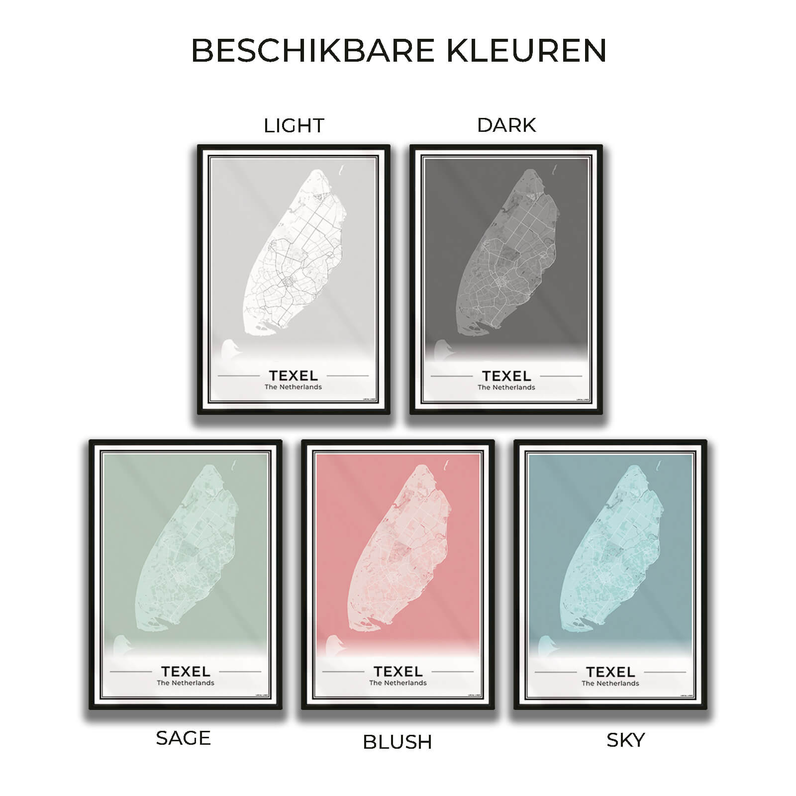 Texel Plattegrond Poster voor Woonkamer in 5 Kleuren beschikbaar Algemeen