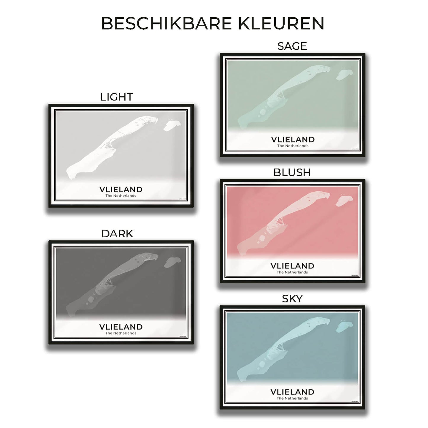 Vlieland Eilandkaart Poster voor Woonkamer in 5 Kleuren Algemeen