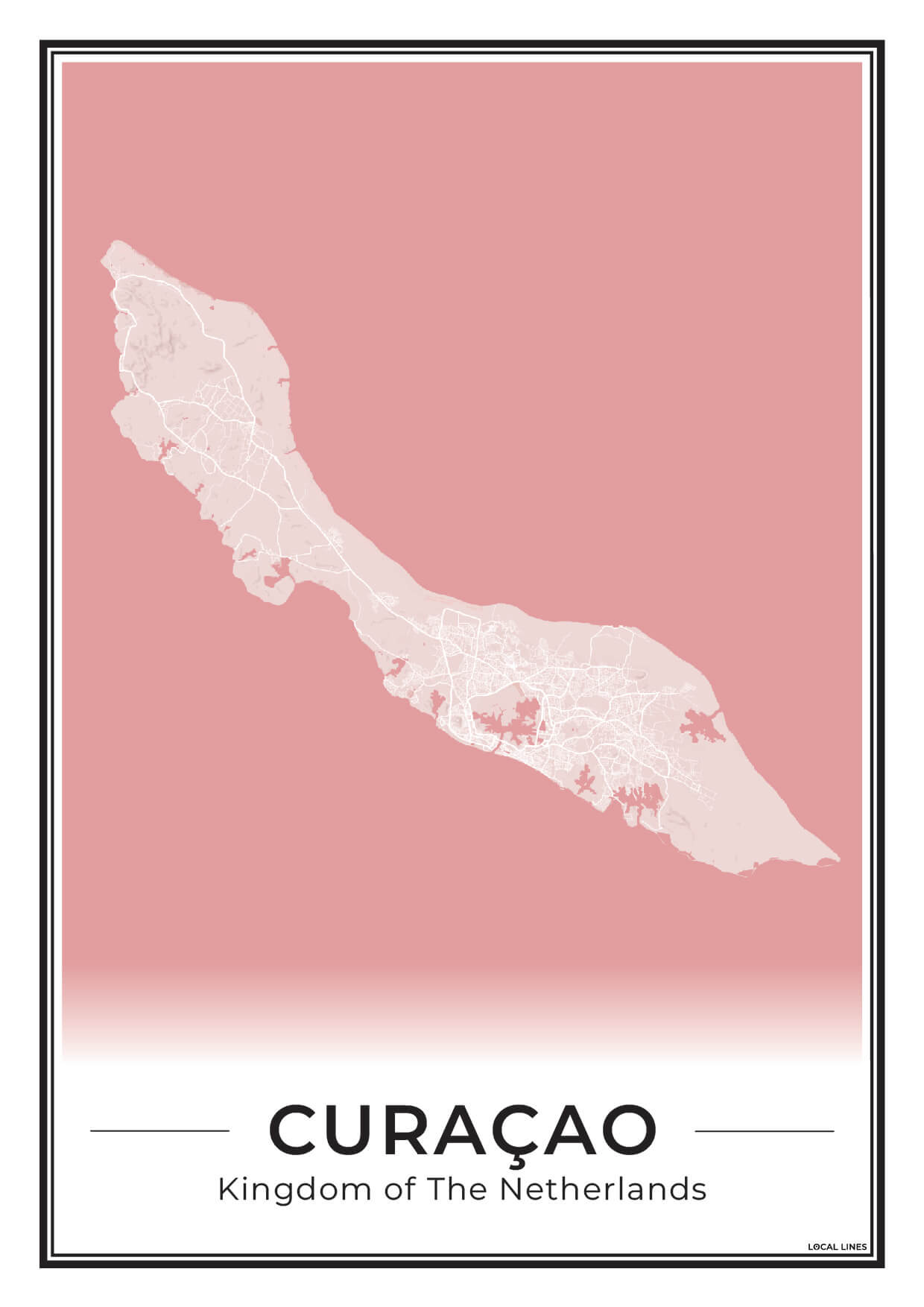 Poster Curaçao eilandkaart als wanddecoratie Blush