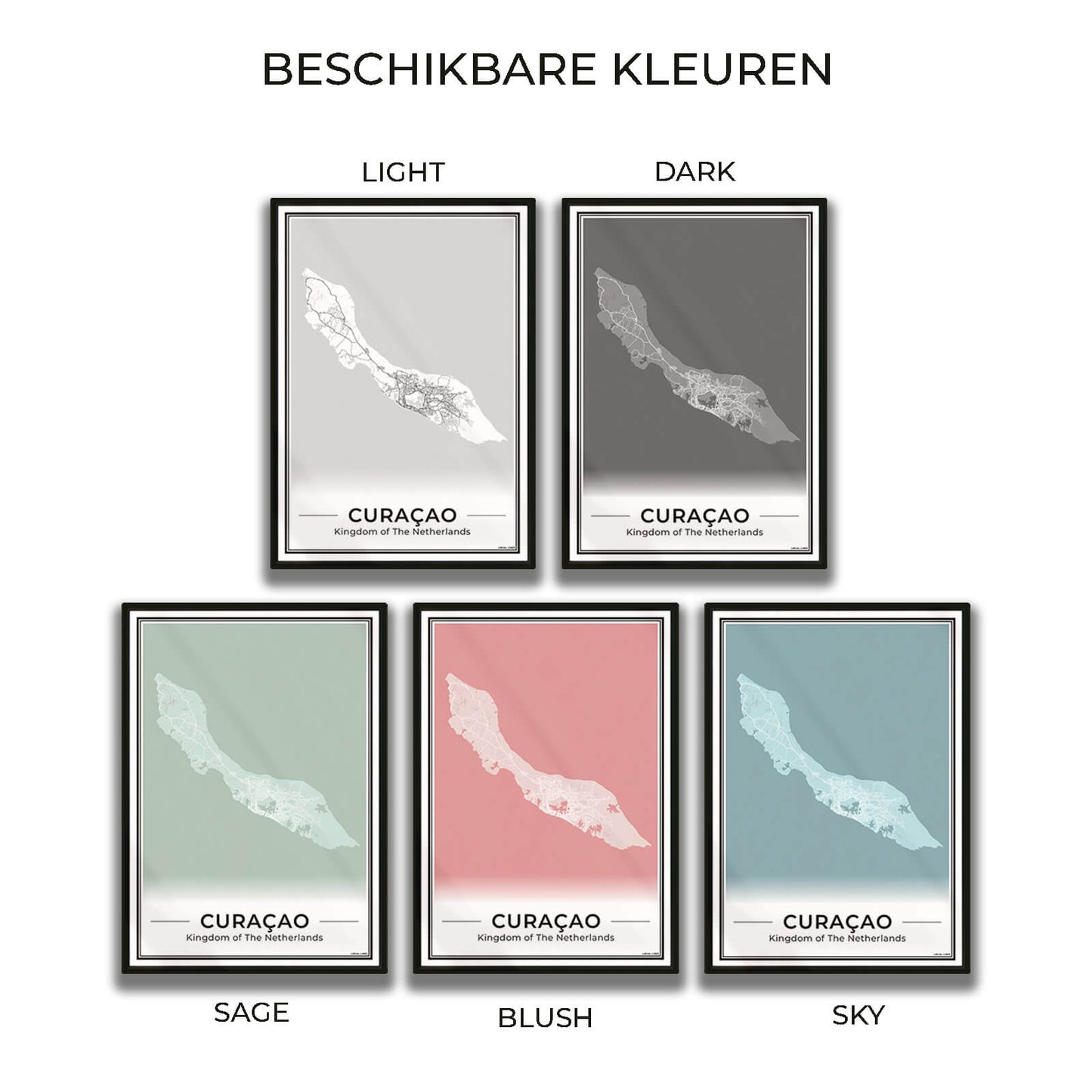 Poster Curaçao eilandkaart als wanddecoratie in 5 Kleuren Algemeen