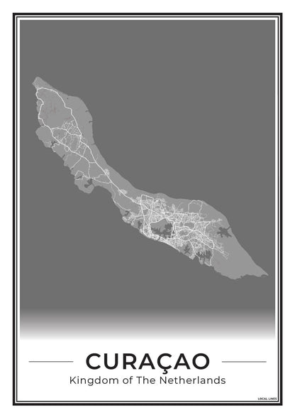 Poster Curaçao eilandkaart als wanddecoratie Dark