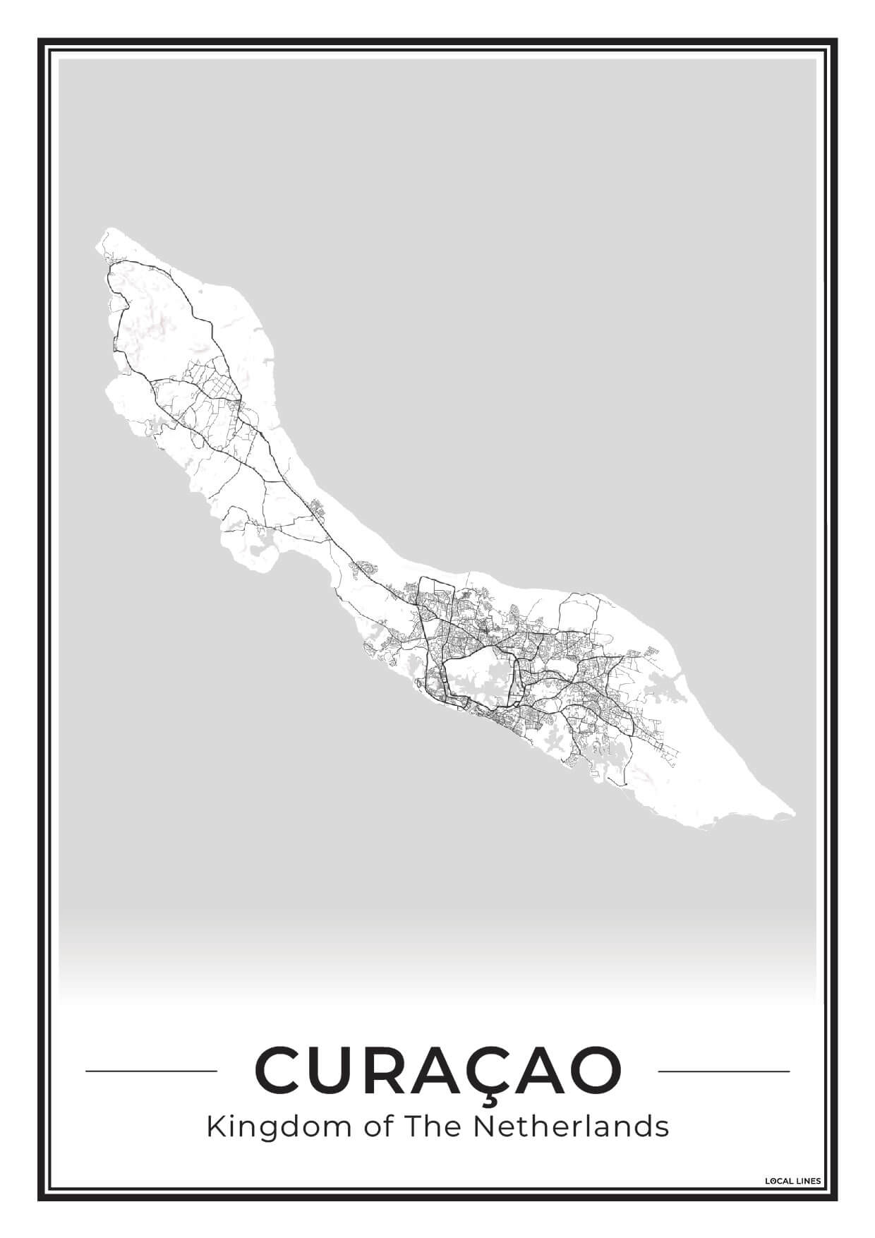 Poster Curaçao eilandkaart als wanddecoratie Light