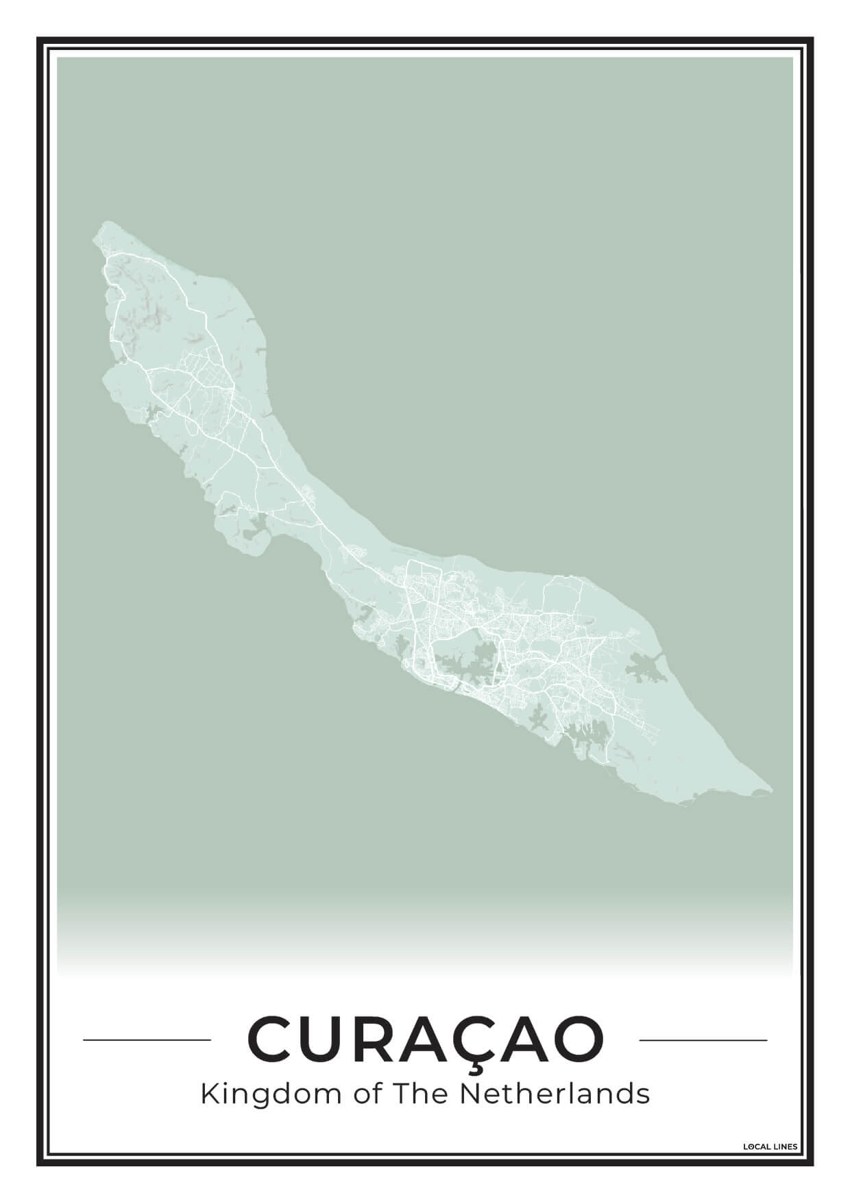 Poster Curaçao eilandkaart als wanddecoratie Sage