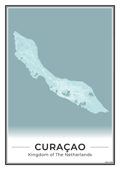Poster Curaçao eilandkaart als wanddecoratie Sky