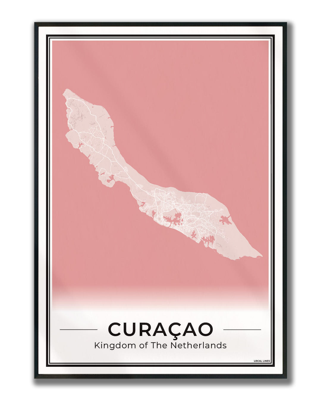 Poster Curaçao eilandkaart als wanddecoratie ingelijst Blush