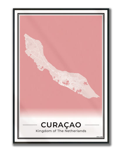Poster Curaçao eilandkaart als wanddecoratie ingelijst Blush